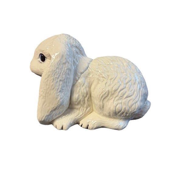 Large White Ceramic Bunny Rabbit Figurine Glossy Easter Decor 8" Spring Cottage - Picture 5 of 10